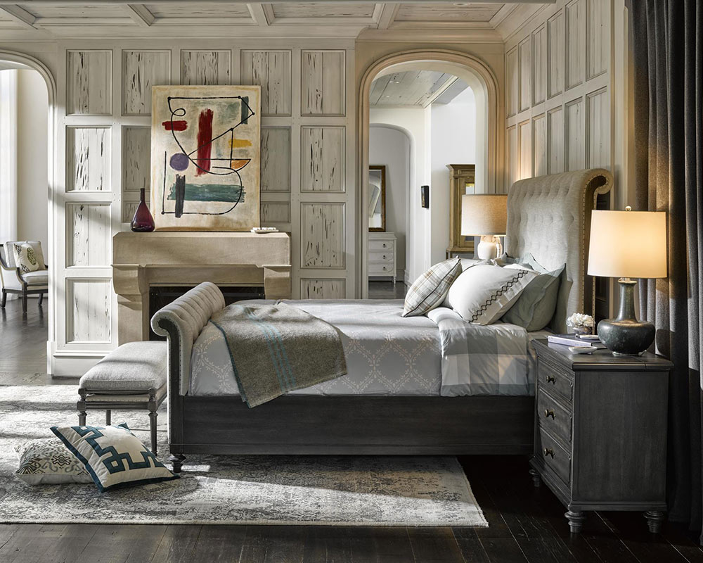 image of Universal Furniture Postscript CUTE-AS-A-BUTTON SLEIGH BED SET